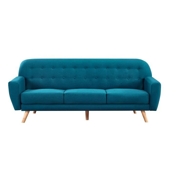 TEODOR Canapé droit convertible 3 places - Tissu bleu ...