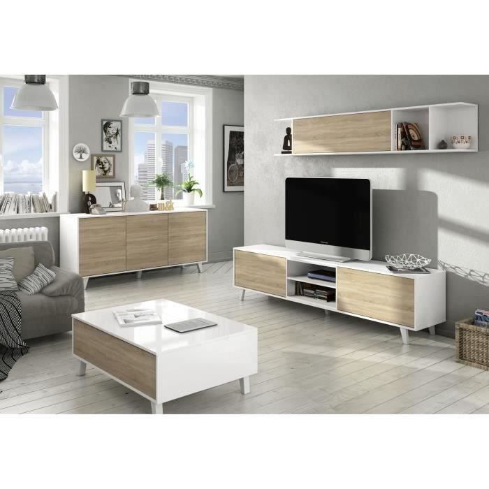 Table basse Relevable - Scandinave - Décor chêne et blanc - L 100 x P68 ...