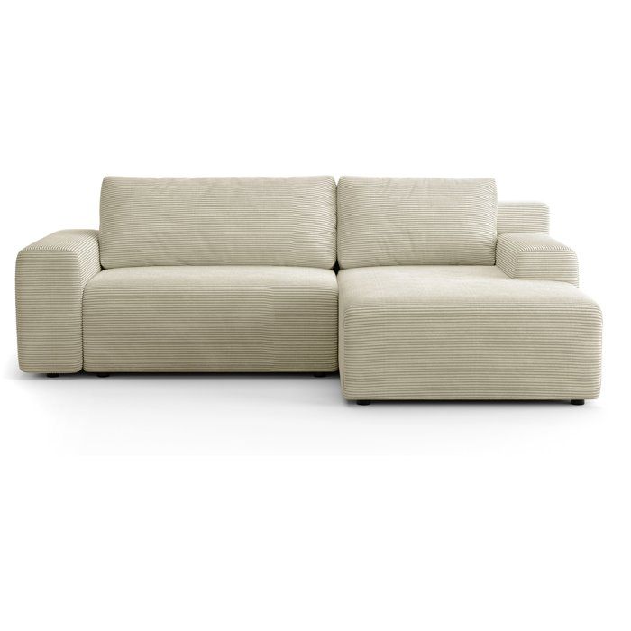 Canapé dangle convertible réversible - 5 places - BOMBEY - Velours côtelé Crème - 264 x 162 x 85 cm