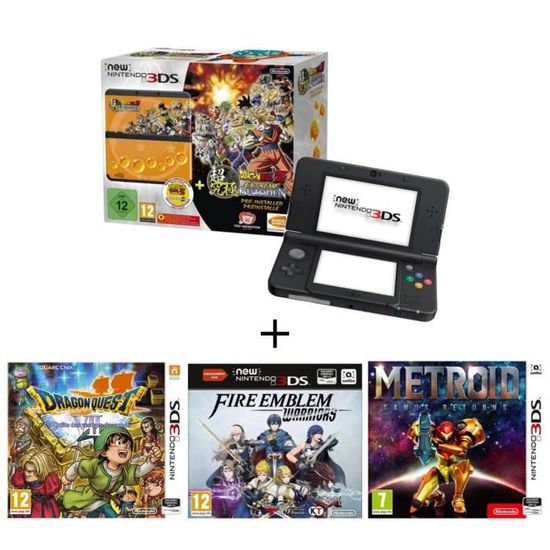 Pack de 4 jeux 3DS : New 3DS + Dragon BallZ Extreme Butoden Préinstallé + Dragon Quest VII + Fire Emblem Warrior 3DS/2DS XL+Metroid