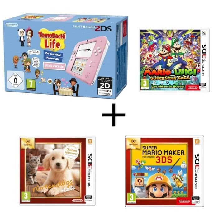 Nintendo 2DS Tomodachi Life + Mario & Luigi Superstar Saga + Les