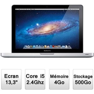 Vente PC Portable Apple MacBook Pro 13" (MD313F/A) Intel Core i5 à 2,4 GHz - Mémoire 4096Mo - Stockage 500Go - Intel HD Graphics - Mac OSX Lion 10.7 pas cher Vente PC Portable Apple MacBook Pro 13" (MD313F/A) Intel Core i5 à 2,4 GHz - Mémoire 4096Mo - Stockage 500Go - Intel HD Graphics - Mac OSX Lion 10.7 pas cher
