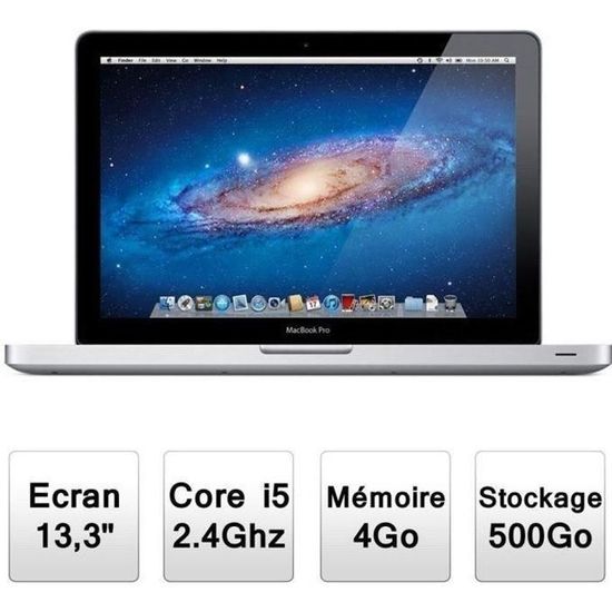 Apple MacBook Pro 13" (MD313F/A) Intel Core i5 à 2,4 GHz - Mémoire 4096Mo - Stockage 500Go - Intel HD Graphics - Mac OSX Lion 10.7