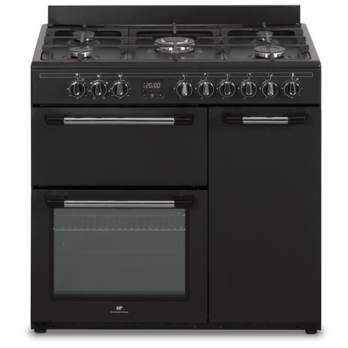 Cuisinière piano gaz 3 fours électriques CONTINENTAL EDISON CECP903FB - 5  feux - Noir - Largeur 90 cm - Cdiscount Electroménager