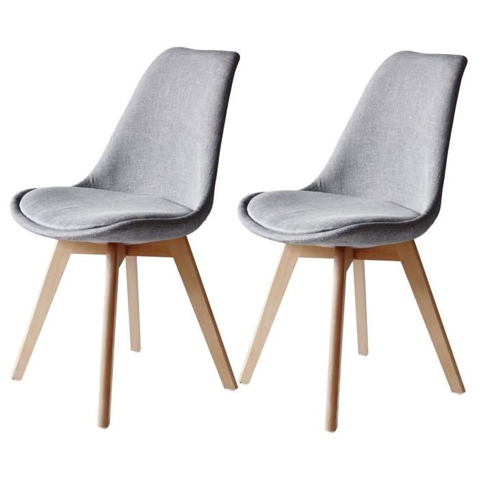 Bjorn Lot De 2 Chaises Pieds Bois Hetre Tissu Gris L 48 5 X P 56 X H 83 Cm Cdiscount Maison