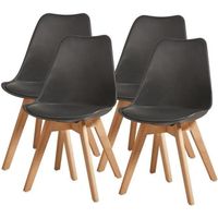 BJORN Lot de 4 chaises de salle à manger - Simili noir - Scandinave - L 49 x P 56 cm