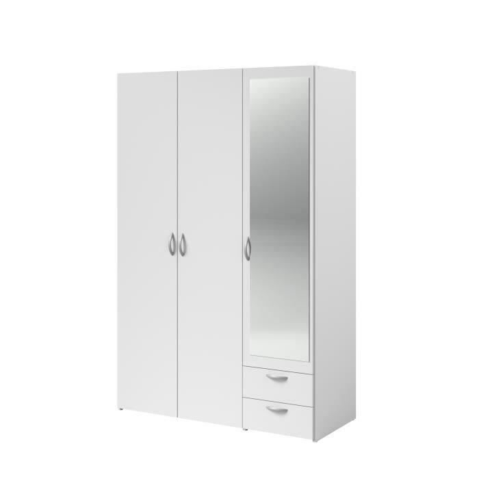 Parisot Armoire 3 Portes Miroir Decor Blanc L 120 X P 51 X H 185 Cm Varia Cdiscount Maison
