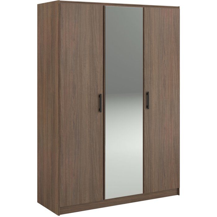 PARISOT AZUKA - Armoire 3 portes effet ch&ecirc;ne r&ocirc;ti - Miroir central