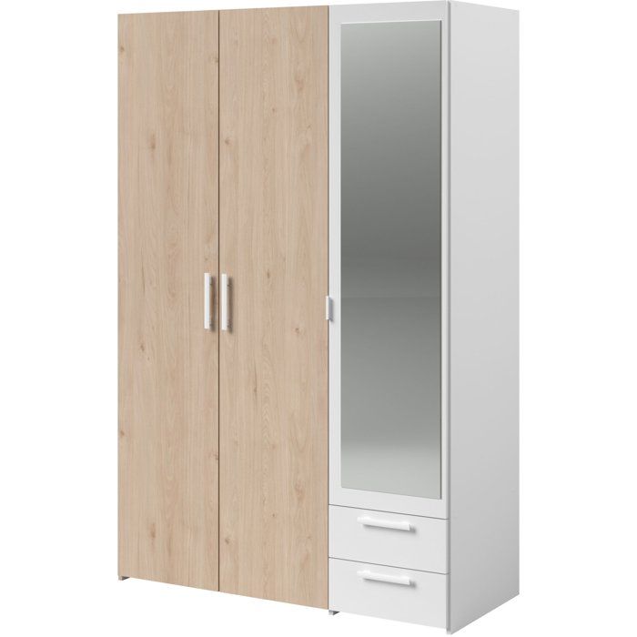 Armoire VARIA - Panneaux de particules revêtu papier - Décor chêne et blanc - 3 portes - L 1203 x P 57 x H 185 cm
