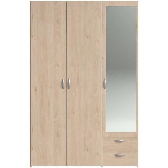 Armoire De Chambre - Varia - Décor Chêne - 2 Portes Dont 1 Avec Miroir