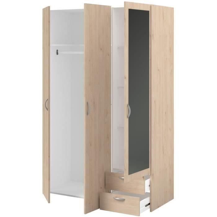 Armoire VARIA Chêne 2 Portes Avec Miroir - 2 Tiroirs - Dimensions 81x51x185 Cm - PARISOT