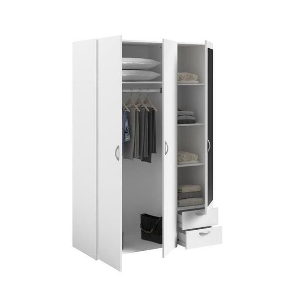 ArmoireVARIA-Décorblanc-3portesbattantes+miroir+2tiroirs-L120xH185xP51cm-PARISOT