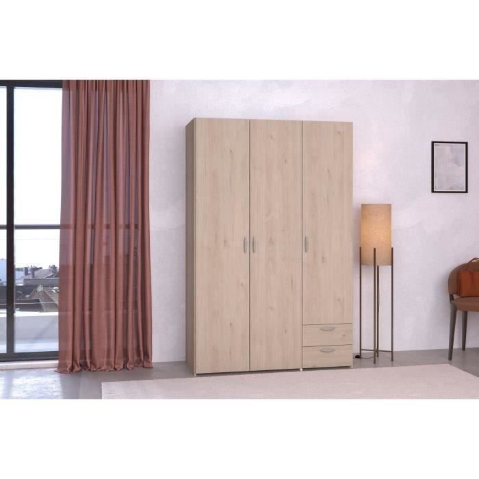 Armoire VARIA - Décor chêne - 3 portes - 2 tiroirs - 1203 x 185 x 513