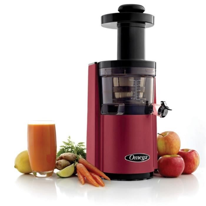 Extracteur de jus vertical OMEGA VSJ843 - Rouge - 150W - Tamis fin et à gros trous - Vis unique à double hélice - Omega