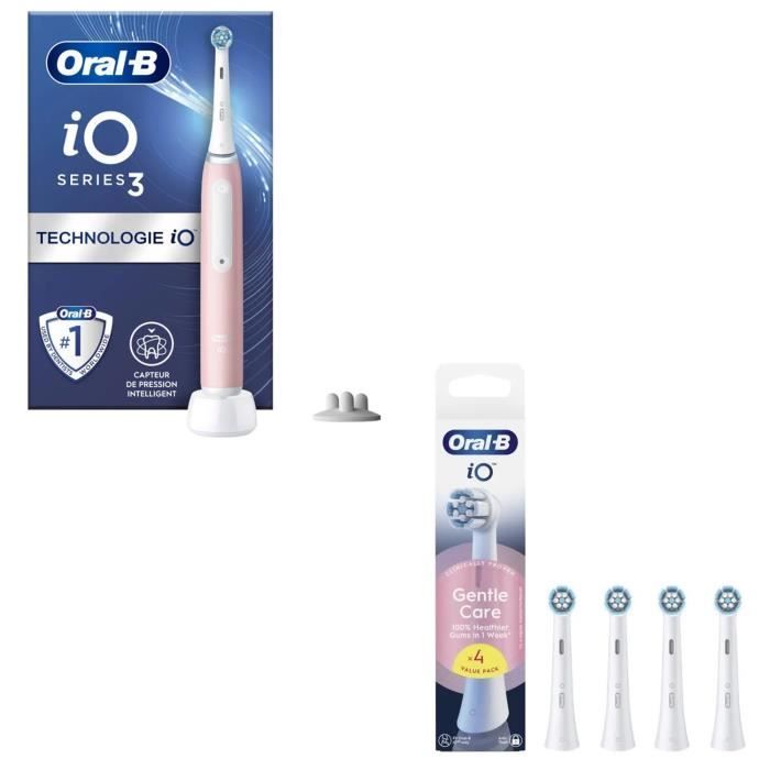 Brosse à dent électrique ORAL-B iO3S Bleue + ORAL-B iO refills x4 Gentle Care Blanc