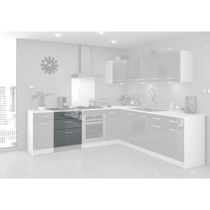 START Meuble bas de cuisine 3 tiroirs - L 60 x Mélaminé blanc - Façade  polymère gris - BERLIOZ - Cdiscount Maison