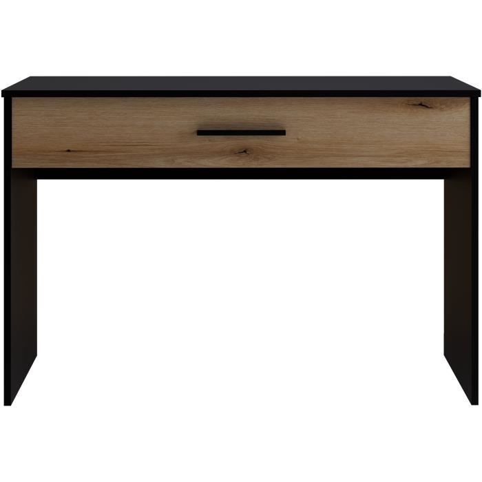 Bureau Grand Tiroir - Décor noir et chêne - L 110 x P 56 x H 81,5 cm