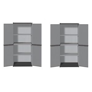 Cikonielf Armoire haute / basse dextérieur imperméable 65 x 38 x 87 cm, noir et gris avec portes et étagères réglables ventilées armoire de balcon en polypropylène 
