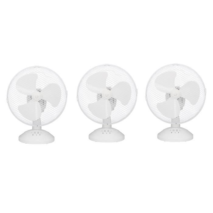 Pack de 3 Ventilateurs de table OCEANIC - 30W - Diamètre 23 cm - 2 vitesses - Oscillant - Blanc