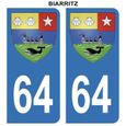 Autocollant Stickers plaque immatriculation voiture auto 64 Bleu Blason Ville Biarritz Lot de 2-0