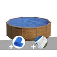 Kit piscine acier aspect bois Gré Sicilia ronde 3,20 x 1,22 m + Bâche à bulles + Tapis de sol Aspect Bois-0