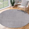 Tapis pour le salon ou la chambre en gris 160x160 cm | Rond | Lavable jusqu'à 30 degrés | Tapis LOFT de The Carpet-0