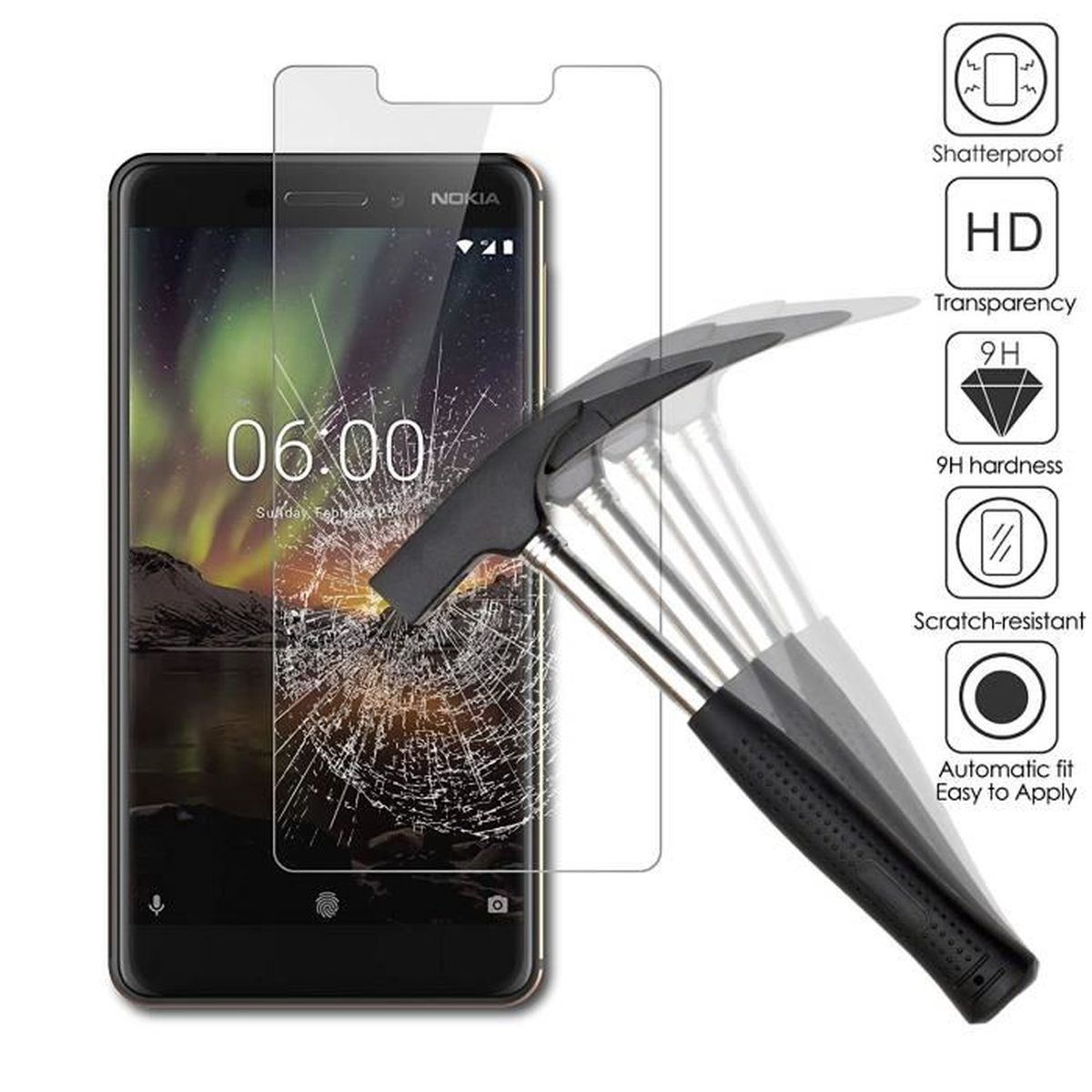 coque de protection souple silicone Pour mobile Nokia 6 Film Vitre Verre trempé