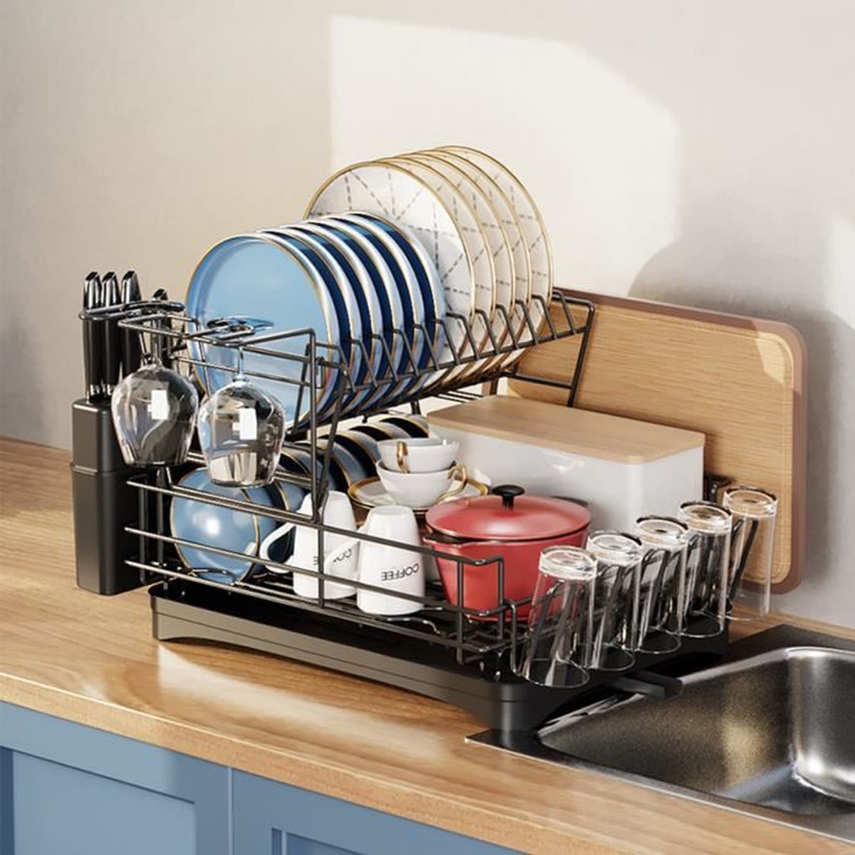 Egouttoir à Vaisselle SAKURA Avec Plateau An Acier Chromé