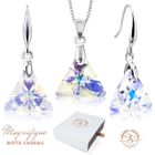 Parure femme avec Cristaux Autrichiens. Boucles d'oreilles et Collier Baignés dans l'Or Blanc. Ecrin offert. 2SPLENDID®