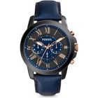Montre Fossil FS5061 - Montre Bleue Chronographe Homme - Etanche 5 Atm - Quartz - Cuir
