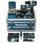 Perceuse visseuse 18V Ø13 mm - MAKITA - Avec 2 batteries LXT® 18V 5Ah + chargeur rapide + Coffret alu avec tiroir 96 accessoires -