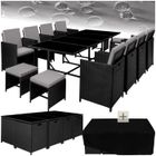 ENSEMBLE TABLE CHAISE DE JARDIN - TECTAKE - Salon de jardin PALMA 8-10 placesPliable housse de protection incluse - Noir/Gris