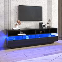 Meuble TV Contemporain à éclairage LED, Armoire de Télévision avec 4 Grands Tiroirs,Compartiments, Buffet Salon Noir, 173x38x55cm
