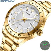 CRRJU Montre pour hommes Quartz Fashion Design Gold Stainless Steel Montre pour hommes Aiguilles lumineuses Horloge