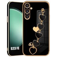 Coque pour Samsung Galaxy S23 FE (pas pour S23), Coque Antichoc en TPU et Bracelet Cœur, Mode Luxe à Motif d’Amour Plaqué, Noir