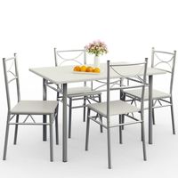 Ensemble 5 pièces Paul Blanc 1 Table 4 chaises métal laqué Cuisine Ensemble Table et chaises pour Salle à Manger Design élégant