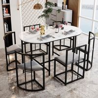 Lot de Table à Manger avec 6 Chaises pour Salon et Salle à Manger, 140x80x76cm, Moderne, Blanc et Noir