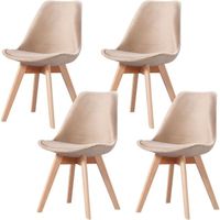 Elisa - Lot de 4 chaises velours scandinave - Beige - pieds en bois massif design salle a manger salon chambre - 53 x 49 x 82 cm