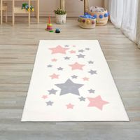 Tapis chambre d'enfant étoiles rose/gris - TEPPICH-TRAUM - Blanc - Doux - 80 x 150 cm