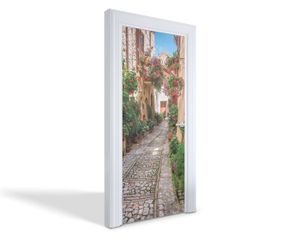 Autocollant De Porte Tulup - 85x205 Cm - Motif Roses Papier Peint - Gris - Moderne