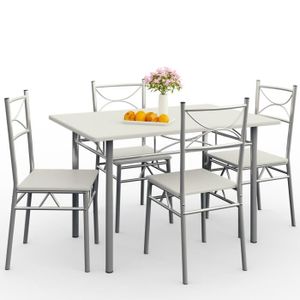 TABLE À MANGER COMPLÈTE Ensemble 5 pièces Paul Blanc 1 Table 4 chaises métal laqué Cuisine Ensemble Table et chaises pour Salle à Manger Design élégant