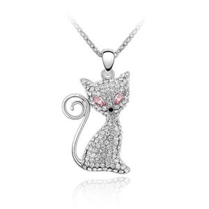 Collier w Swarovski cristal Pendentif ~Chat~ Kitty Cat STRASS argent Bijoux Neuf