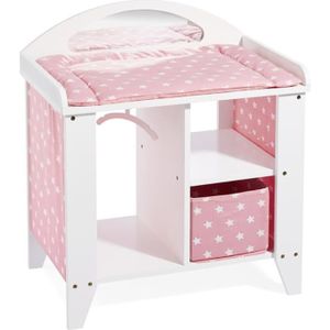 NURSERIE Table à langer pour poupées HOWA - modèle Stars - en bois blanc avec matelas, panier et cintres