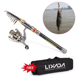 Lixada Blusea Canne /À P/êche Bobine Combo Kit Complet 1.3m T/élescopique Canne /À P/êche Spinning Reel Set avec Crochets Leurres Doux Tonneau Pivots Sac De Rangement
