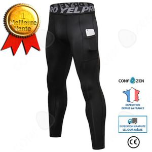 COLLANT DE RUNNING CONFO® Pantalon de fitness pour hommes avec poches - Noir - Respirant - Taille M