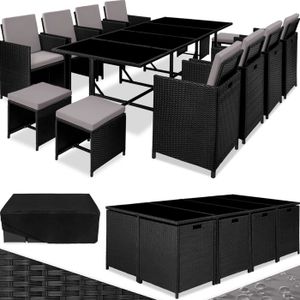 Ensemble table et chaise de jardin TECTAKE Salon de jardin PALMA Pour 8 à 10 personnes Pliable housse de protection incluse - Noir/Gris