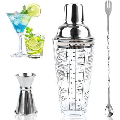 Kit Shaker à Cocktail 400 Ml En Verre Et Inox - Avec Doseur Et Cuillère, Idéal Pour Fêtes Et Bar à Domicile
