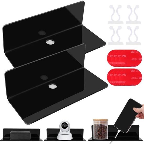 Bailtouk Lot De 2 Etagere Murale Sans Percage, Étagères Murales En Aluminium, Etagere Sans Percer Etagere Douche Pour Salon, Chambre, Salle De Bain, Cuisine (Noir, 40CM