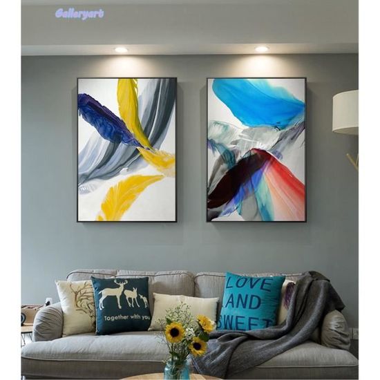 Abstrait Colore Plume Toile Art Peintures Pour Salon Chambre Et Imprime Mur Affiche Pop Art Decor A La Maison Sans Cadre Achat Vente Objet Decoration Murale Cdiscount