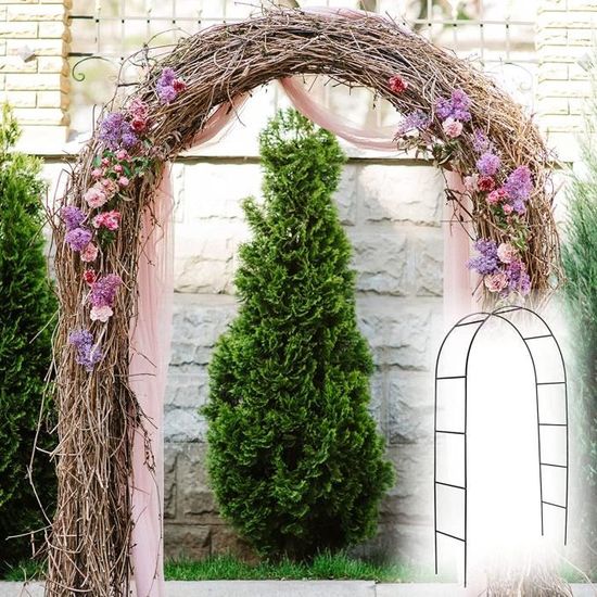 Arche De Jardin Extra Large 2.1m Avec Portail - Métal Revêtu Poudre Noir - Support Plantes Grimpantes, Pergola